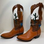 Montana West Vintage Montana Boots Cactus Western Horizon Scene Brown Tan White 7B RARE EUC Photo 0