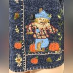White Stag  Zip Front Sweater Vest Scarecrow Embroidered Pumpkins Fall size large Photo 1