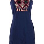 Gianni Bini Navy Blue Pink Embroidered Boho Sleeveless Preppy Sheath Dress sz XS Photo 0
