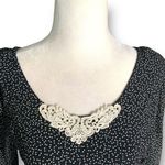 Vintage 80s Black White Polka Dot Long Sleeve Maxi Dress Lace Detail Collar Black Photo 4