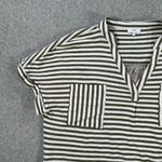 Voy HIgh Low Stripe Top Women's Small Green Short Sleeve Mixed Media Pockets Photo 1