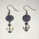 Silver Tone Purple & Clear Crystal Beads Dangling Beaded Pierced Earrings Photo 4