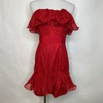 Georgina Chapman Pearl Lace Mini Dress Ruffle Strapless Sz 4 Red Photo 9