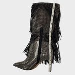 INC International Concepts Is Black and Silver Bling Fringe Heeled Boots Sz 7.5M Photo 2