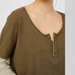 We The Free Free People  Retro Trendy Star Henley Top- Army Green W-326 Sz S Photo 5