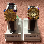2 Rumours Watch Womens 28mm Gold Tone Crystal Bezel Braided Leather Vintage Black Photo 0