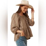 Hayden Women’s Brushed Floral Detailed Puff Sleeve Square Neck Top L Photo 1