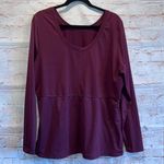 Fabletics pullover top XL burgundy scoop neck long sleeve thumholes cinched side Photo 0