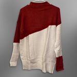 None Ribbed Knit Sweater Crew Neck Durable Fabric Blend Color Block Burgundy/White L Photo 1