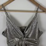 Skies Are Blue  Tank Shirt Sz S Champagne Twist Front Metallic Blouse Night Out Photo 1