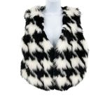 Michael Kors Houndstooth Black White Open Front Faux Fur Vest Large Photo 46