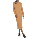 Misook  Cable Knit Long Sleeve Midi Sweater Dress in Camel L Photo 1
