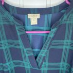 J.Crew Green/Navy plaid bell sleeve v neck blouse Photo 3