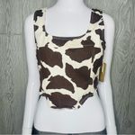 Cropped tank top brown and tan lonestar cow print cropped top shirt festival l Size L Photo 3