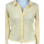 Guess Sheer Textured Collared Button Up Shirt Light Yellow Long Sleeve Women's Top L Photo 0