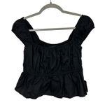 Lulus  Black Square Neck Puff Sleeve Cropped Peplum Top Size S NWT Photo 2