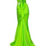 Jessica Angel 378 Halter Tie Back Ruched Back Gown Neon Lime Size Small NWT Photo 1