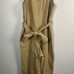 J.Crew Factory Khaki Linen Blend sleeveless belted jumpsuit size 14 Tan Photo 0