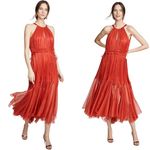 MARIA LUCIA HOHAN Maella Silk Tent Dress Red Chiffon Ruffled Plisse Halter Gown Size 10 Photo 1