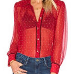 frame denim Le Pleasant Red Sheer Polka Dot 100% Silk Photo 0