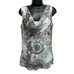 89th & Madison Chiffon Paisley White/Silver/Gold Cowl Sleeveless Blouse‎ Size M Silver Size M Photo 0