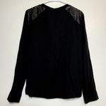 Ella Moss  Blouse Long Sleeve Perforated Floral Shoulders Black Large Photo 5