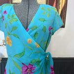 Vintage David Warren Bright Floral Wrap Dress ~ Size 6 💚🍄 Blue Photo 1