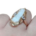 Vintage .585 14K Solid Yellow Gold Baroque Pearl & Diamond Estate Ring Sz 8.5 Photo 4