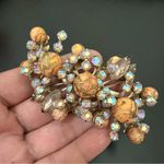 Vintage Unsigned Peach Flowers & Sprays Aurora Borealis Rhinestones Brooch 25g. Orange Photo 10