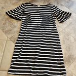 J.Crew striped shirt bell sleeve mini shift dress pullover black white … Photo 0