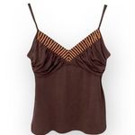 BCBGMAXAZRIA ✿ Silk Blend Sequin Wood Bead Spaghetti Strap Cami Top ✿ Brown ✿ M Photo 0