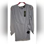 Lulus  Light Blue Much Love Swiss Dot Long Sleeve Tie Front Mini Dress Size S Photo 2