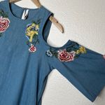 ZARA denim collection floral embroidered & beaded cold shoulder dress size small Photo 5