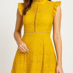 Altar'd State NEW mustard yellow lace dress with ruffle neck , M Photo 0