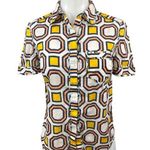 Tory Burch Yellow Multicolor Geometric Short Sleeve Button Down Shirt Top Sz 2 Photo 0