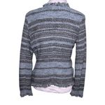 Nic+Zoe  Fringe Tweed Open Jacket Knit Cotton Blend Light Blue Grey Striped Small Photo 2