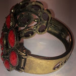 Brass Tone Red Stones CZ Rhinestones Boho Cuff Bangle Statement Bracelet Photo 4