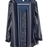 cj banks Women's Plus size 2X long sleeve button up purple striped shirt Lined Photo 0