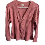 BKE Lace-Up Ribbed Knit Long Sleeve Top Womens XS Rose Pink Photo 0