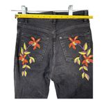 H&M Black Straight Jeans Red/Green Embroidered Flowers Stretch Women's Size 4 Photo 6