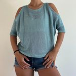 Carina Ricci Blue Cold Shoulder Knit Sweater Photo 4