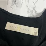 Happy x Nature Swiss Dot Flowy Blouse tiered bell sleeve tassel tie black sz L Size L Photo 2