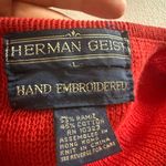 Herman Geist VTG  Embroidered Cardigan Floral Beaded Sweater Red Large Boho Rose Photo 3