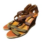 Fendi  Espadrille Strappy Sandal Brown Tan Olive 38 Wedge Neutral Criss‎ Cross Photo 0
