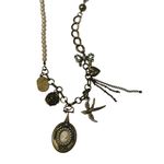 Boho Necklace Mixed Metal Cameo Locket Pearl Charm 15" Silver Brass Trendy Photo 1