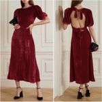 Reformation  Livia Velvet Silk Dress Puff Sleeves Crimson Red Size 0 Photo 12