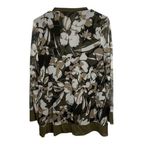 Chico's  Women's Sz‎ 1 Floral Sheer Cardigan Cover Up Olive Green Button Front Med Photo 2