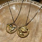 Vintage Green Calla Lilly & Red Rose Flower Gold Tone Necklaces Photo 5