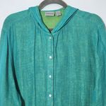 Chico's Linen Blend Button-up Hoodie Size XL Blue Linen Hoodie Photo 2