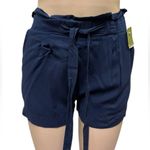 Ambiance Navy High Elastic and Tie Waist Pleated Paper Bag Pocket Shorts Small Blue Photo 2